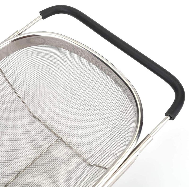 NObranded Over The Sink Stainless Steel Oval Colander with Expandable Rubber Grip Handles Strainers, Fine Mesh Strainer Basket Kitchen 6 Quarts Colander for Strain, Drain, Rinse Fruits, Vegetables - Image 5